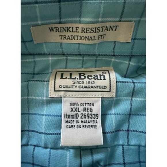 LL Bean Shirt Mens XXL Regular Blue Plaid 100% Cotton Button Up Short Sleeves - Picture 6 of 10